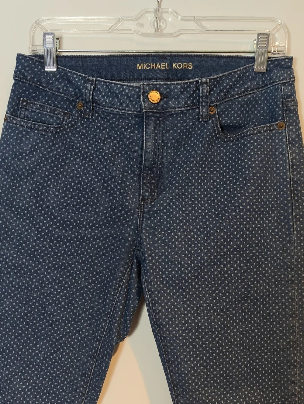 MICHAEL KORS Navy Polka Dot Skinny Jeans Medium Wash Size 4